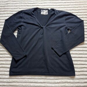 Title Nine Women's Black Knit Twist Front V-Neck Stretch Long Sleeve Top XL